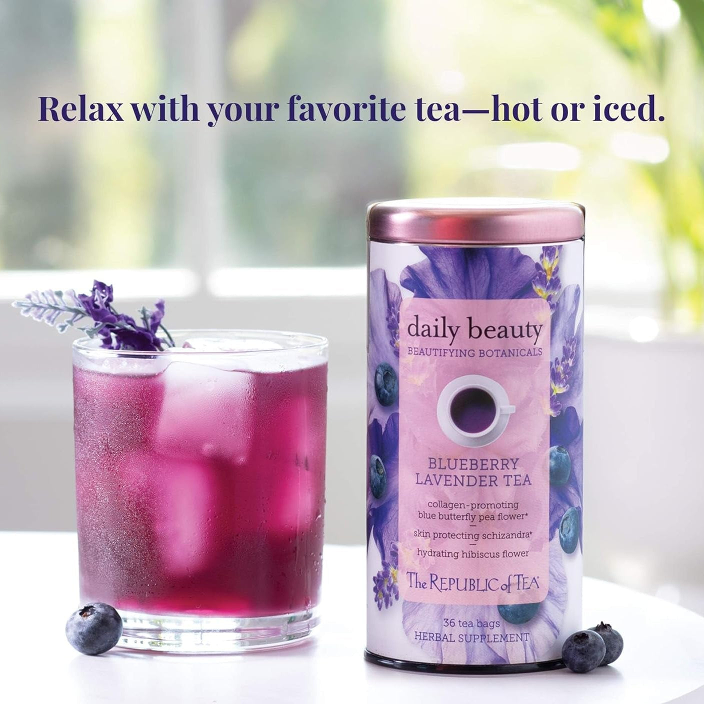 The Republic of Tea - Beautifying Botanicals® Daily Beauty Blueberry Lavender Herbal Tea Bags(36 Count)
